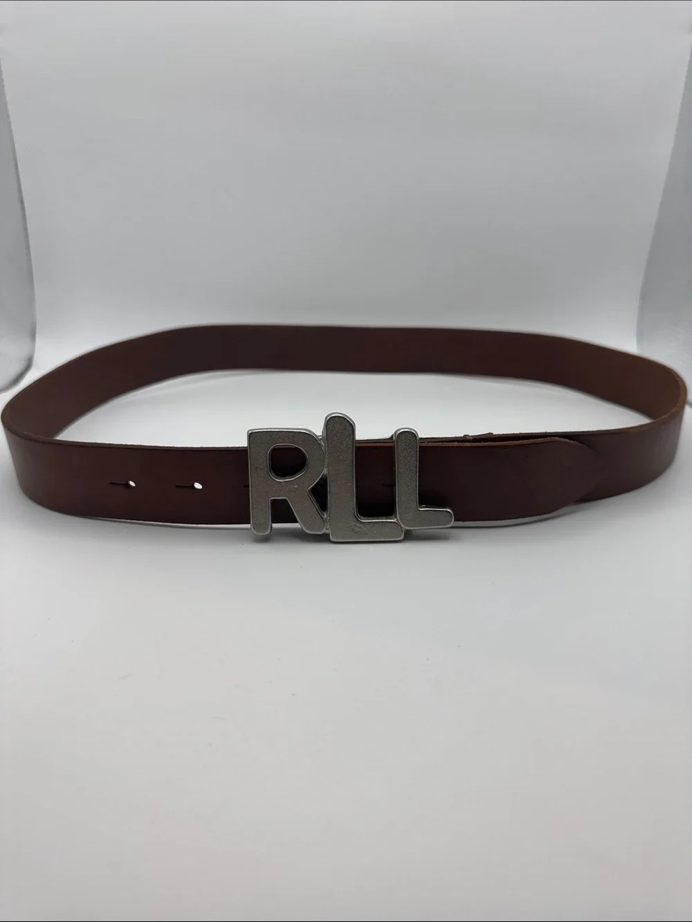 Unique Vintage Ralph Lauren Brown Leather RLL Monogram Buckle Belt Size L